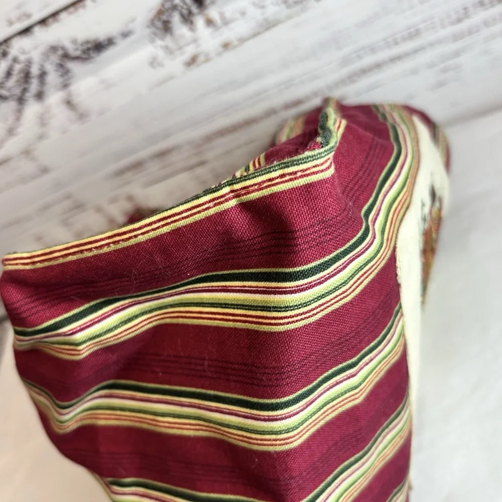 Longaberger 2005 Holiday Christmas‎ Stripe Tote Bag Embroidered Pocket Hostess